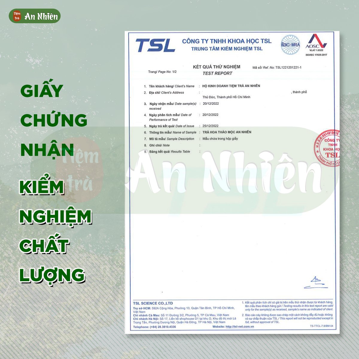 Phiếu kiểm nghiệm chất lượng