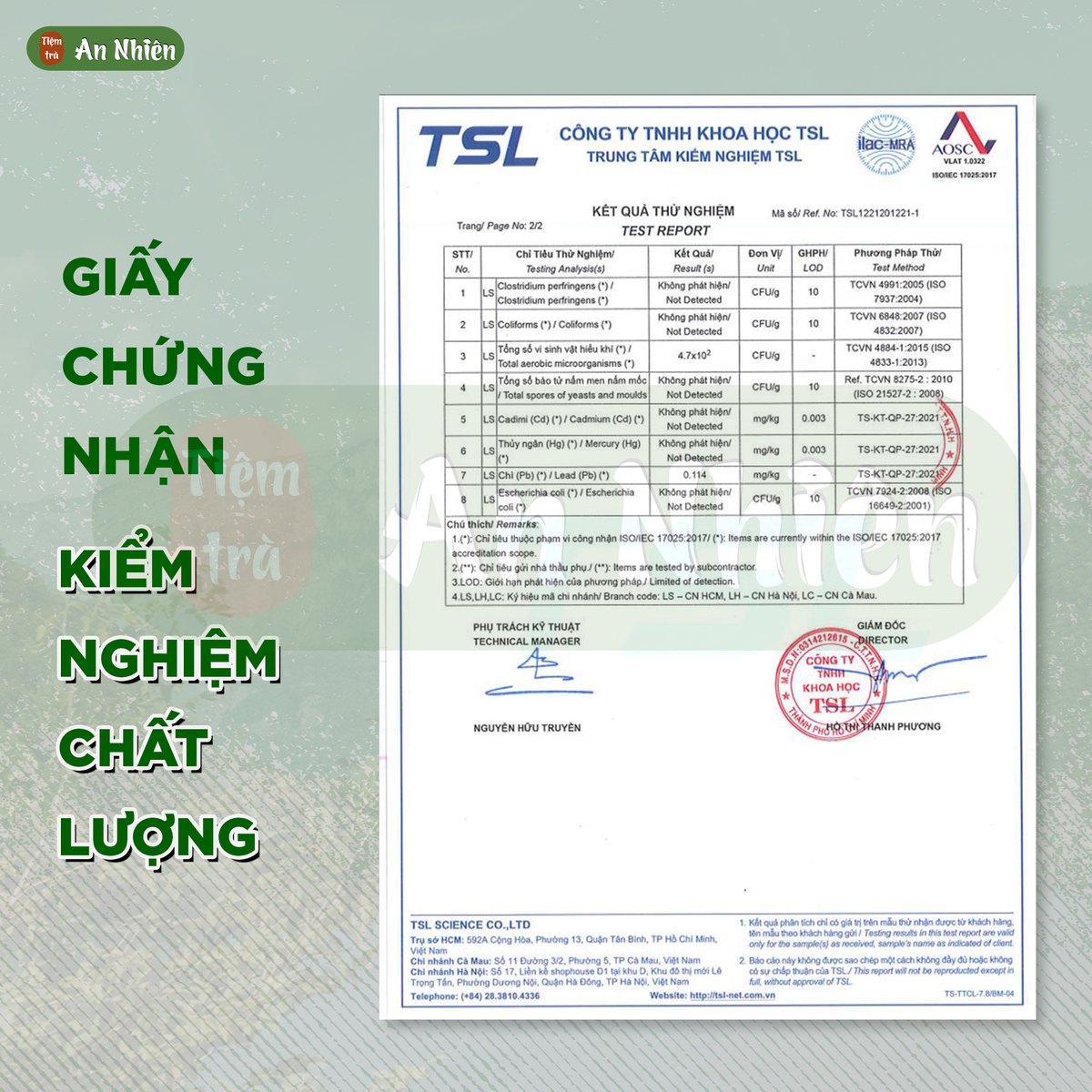 Phiếu kiểm nghiệm nguyên liệu